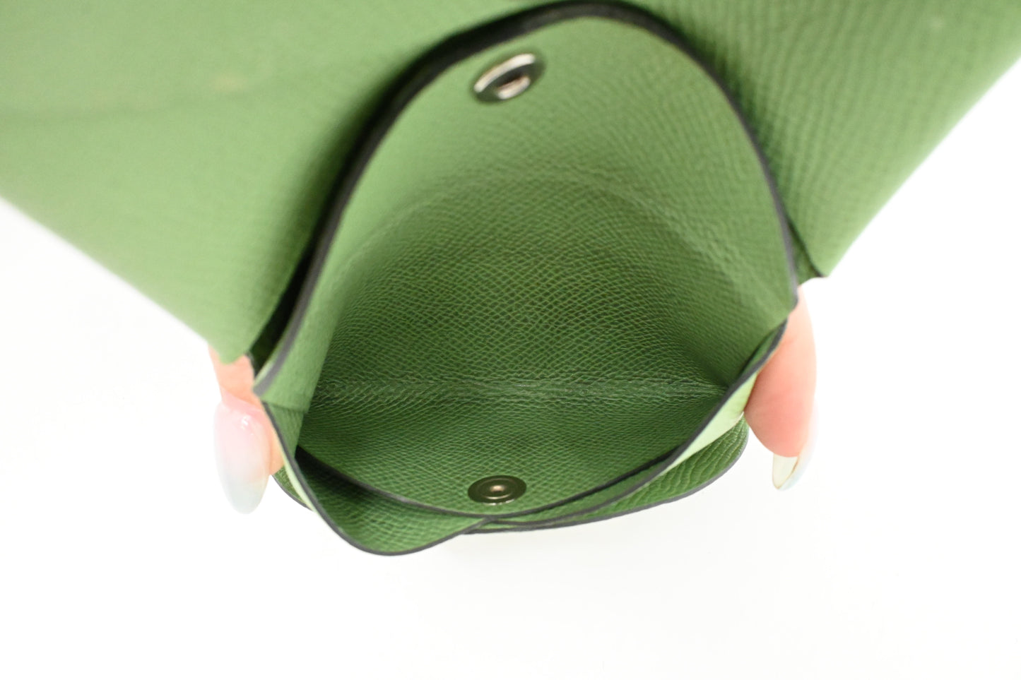 Hermes Calvi Duo Verso in Vert Criquet Leather