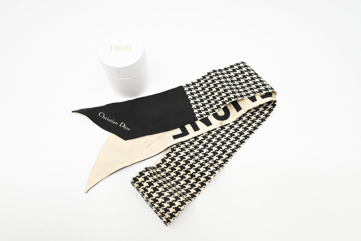 Dior Houndstooth Mitzah Scarf in Black and Cream Silk
