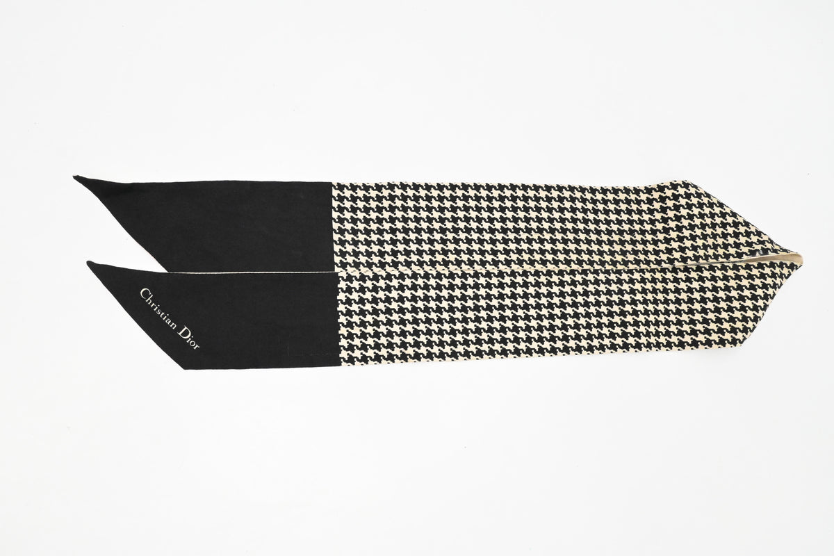 Dior Houndstooth Mitzah Scarf in Black and Cream Silk