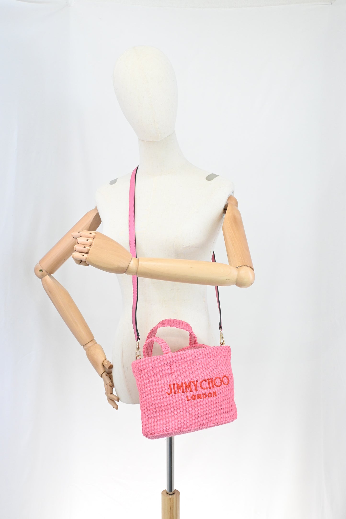 Jimmy Choo 2way Bag in Pink Raffia