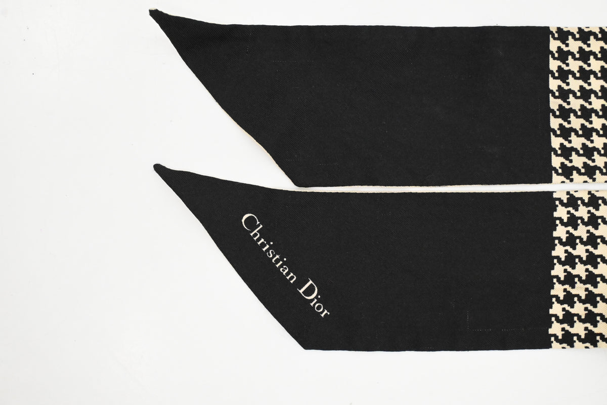 Dior Houndstooth Mitzah Scarf in Black and Cream Silk