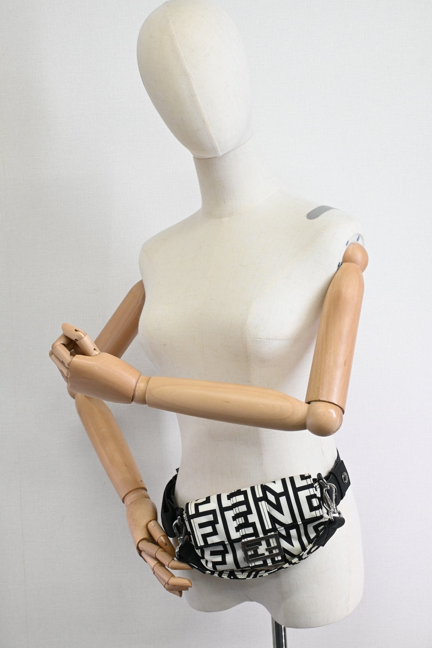 Fendi x Marc Jacobs Convertible Mini Baguette Satchel in Black and White Nylon