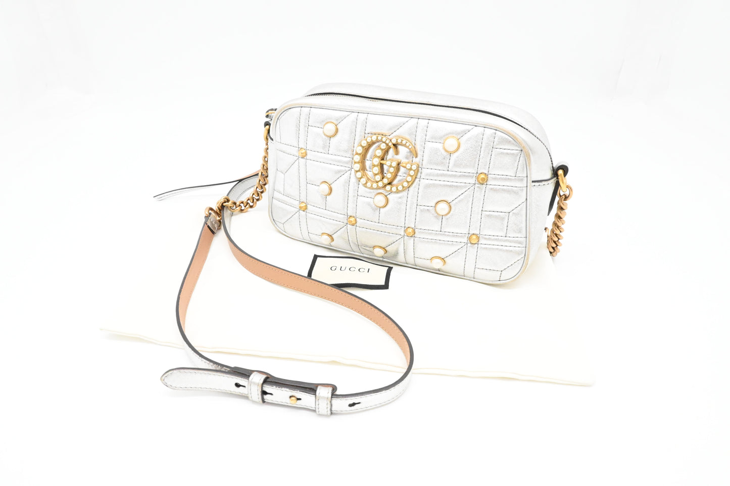 Gucci Mini Marmont Crossbody in Silver Leather