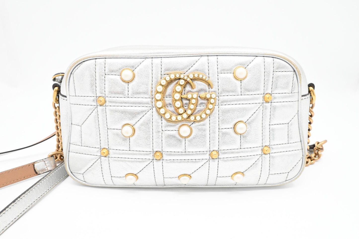 Gucci Mini Marmont Crossbody in Silver Leather