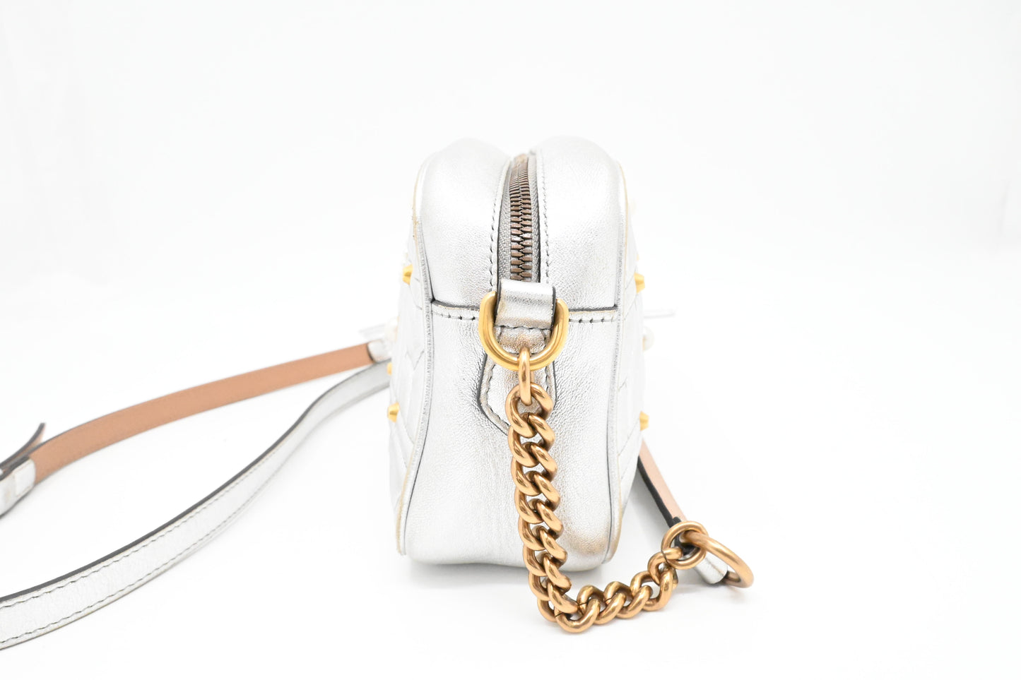 Gucci Mini Marmont Crossbody in Silver Leather