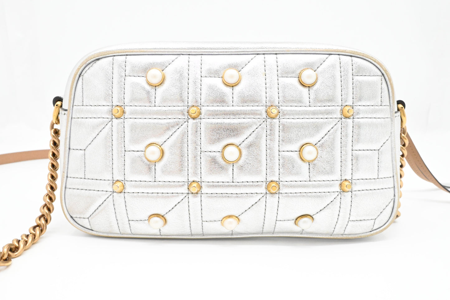 Gucci Mini Marmont Crossbody in Silver Leather