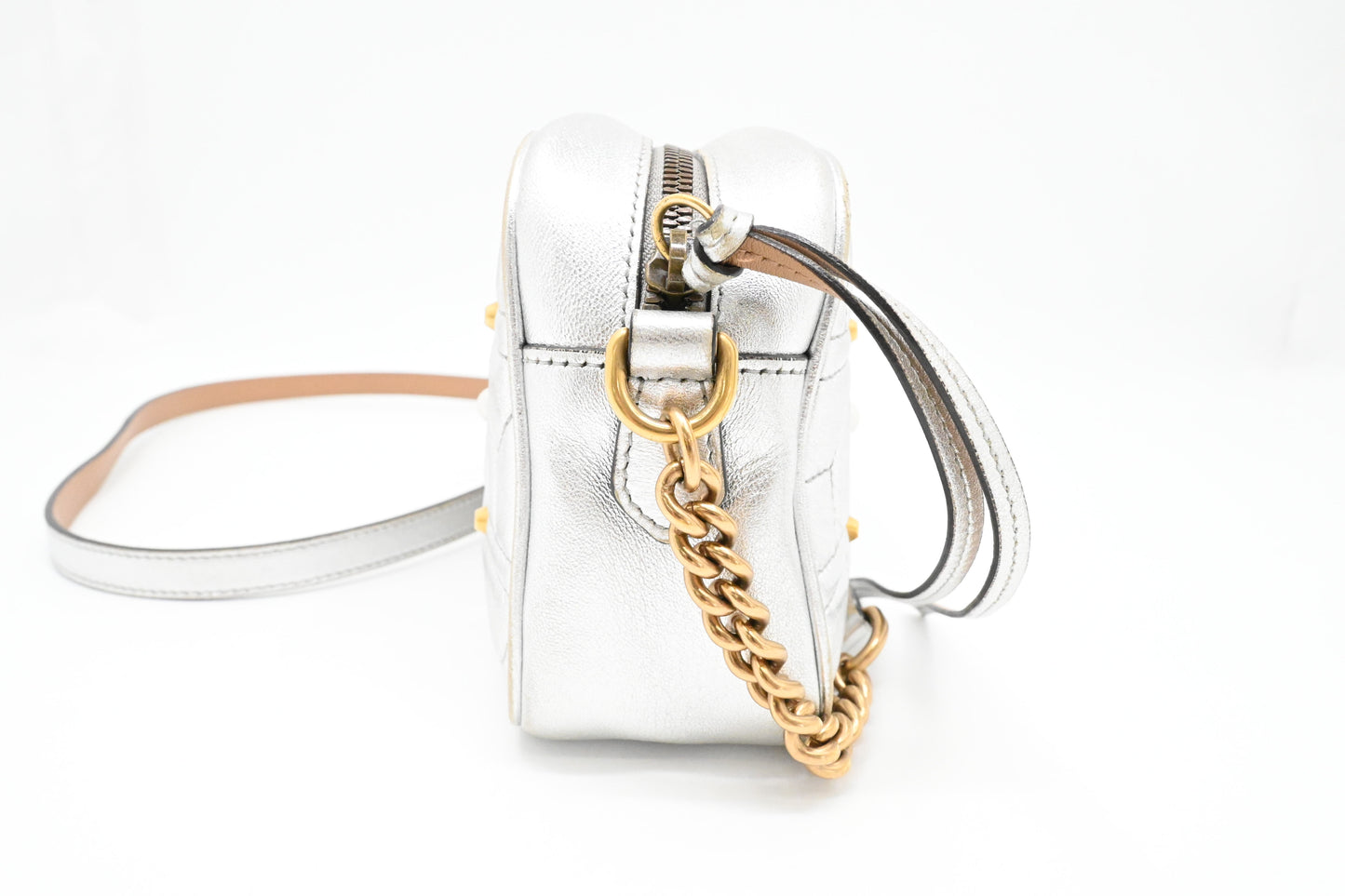 Gucci Mini Marmont Crossbody in Silver Leather
