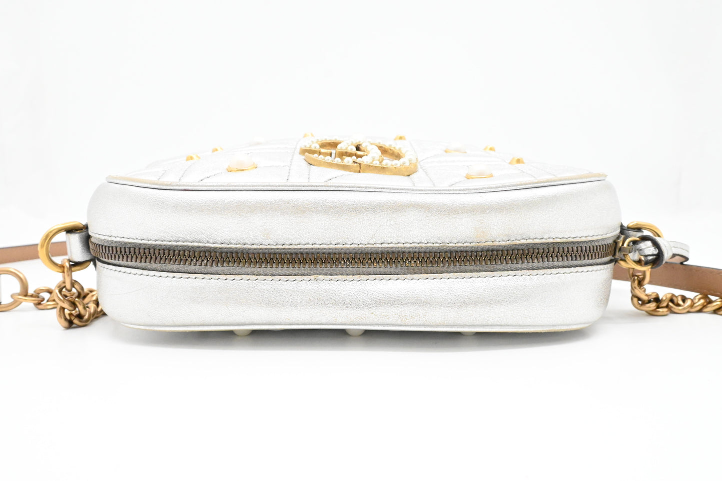 Gucci Mini Marmont Crossbody in Silver Leather