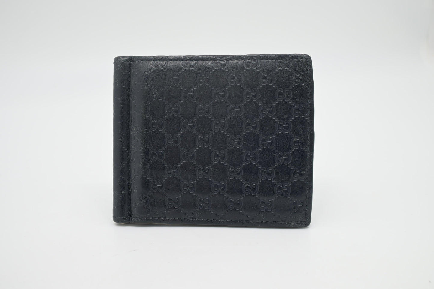 Gucci Bifold Money Clip Wallet in Navy Blue Leather