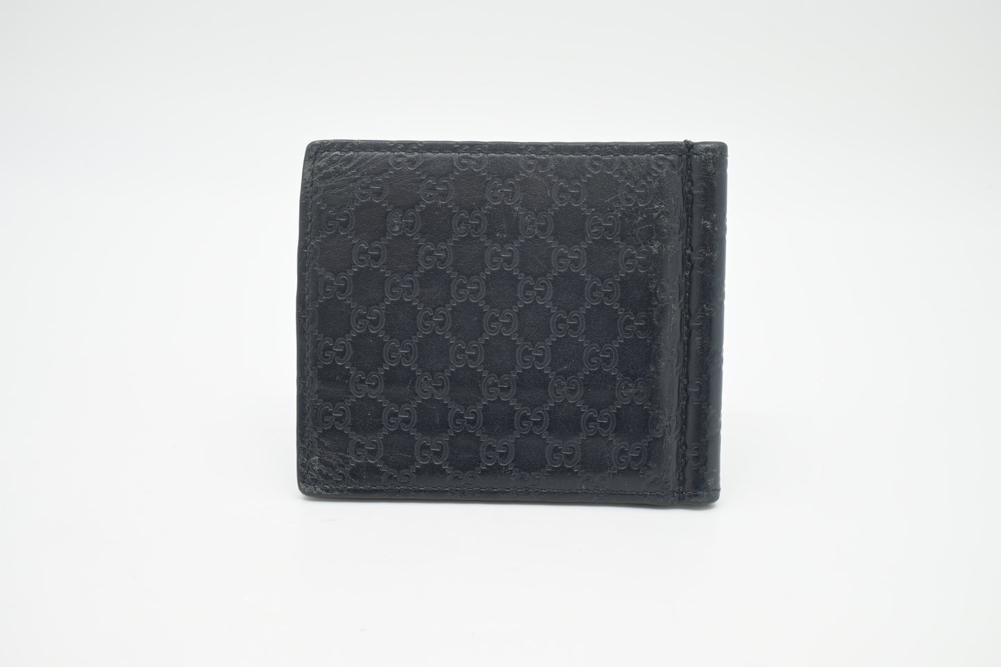 Gucci Bifold Money Clip Wallet in Navy Blue Leather