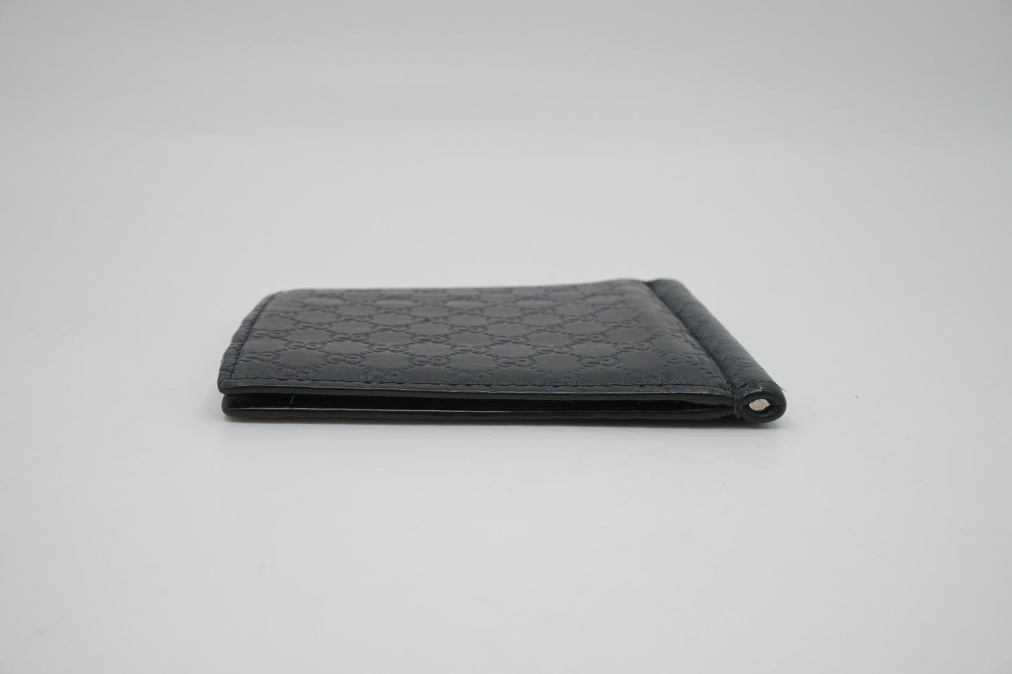 Gucci Bifold Money Clip Wallet in Navy Blue Leather