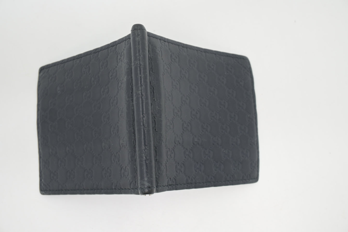 Gucci Bifold Money Clip Wallet in Navy Blue Leather