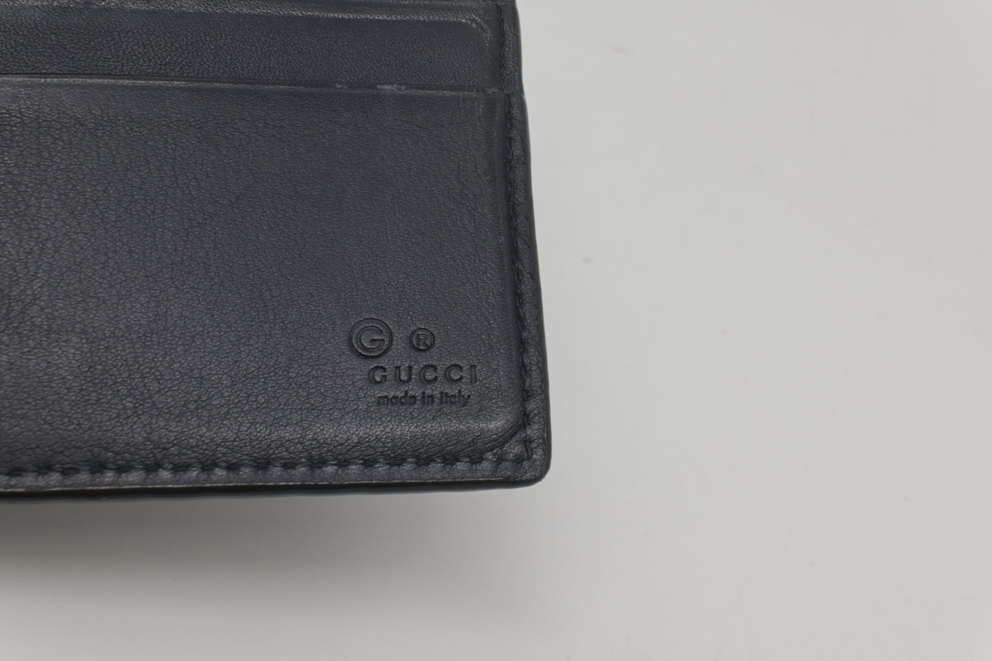 Gucci Bifold Money Clip Wallet in Navy Blue Leather