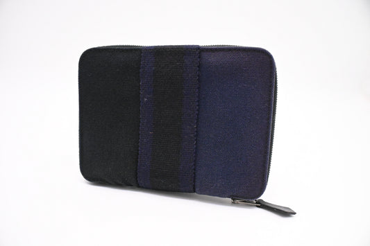 Hermes Fourre-Tout Wallet in Black and Blue Canvas