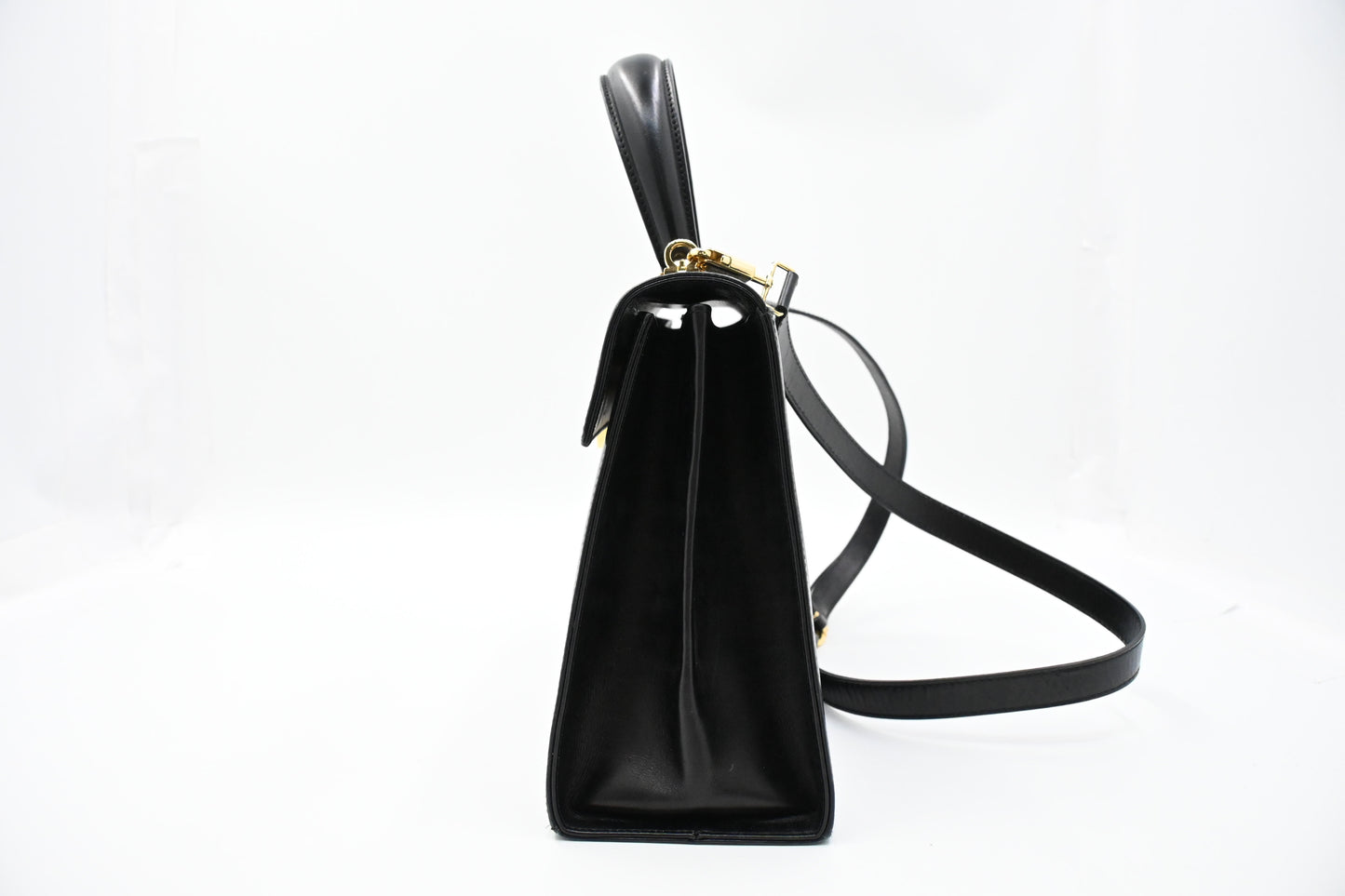 Ferragamo Gancini Two Way Handbag in Black Leather