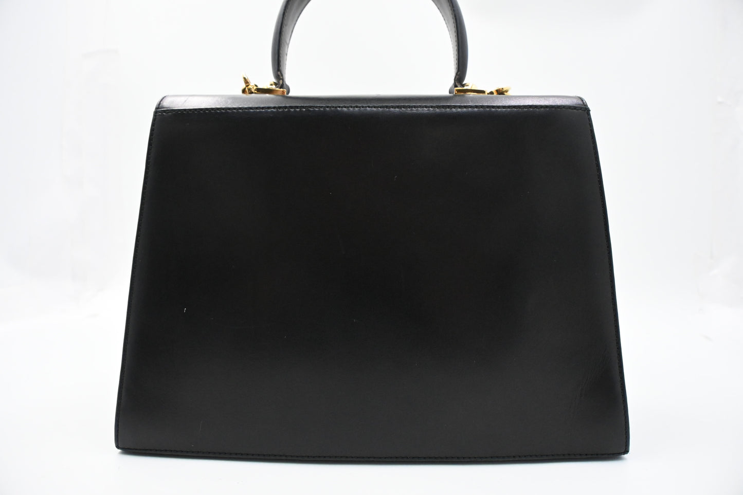 Ferragamo Gancini Two Way Handbag in Black Leather