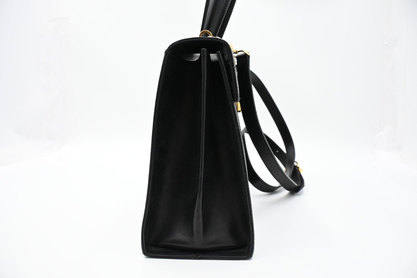 Ferragamo Gancini Two Way Handbag in Black Leather