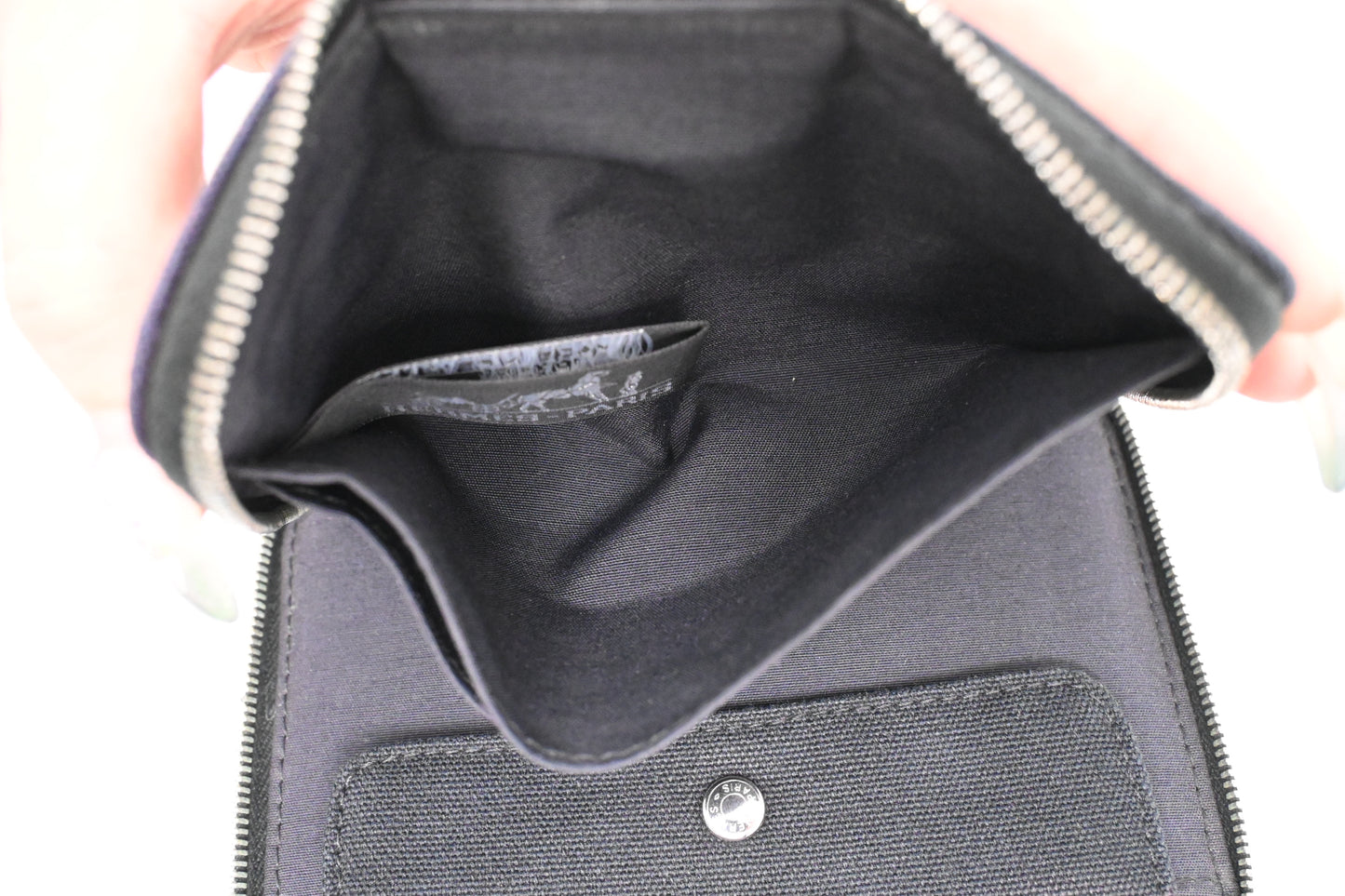 Hermes Fourre-Tout Wallet in Black and Blue Canvas