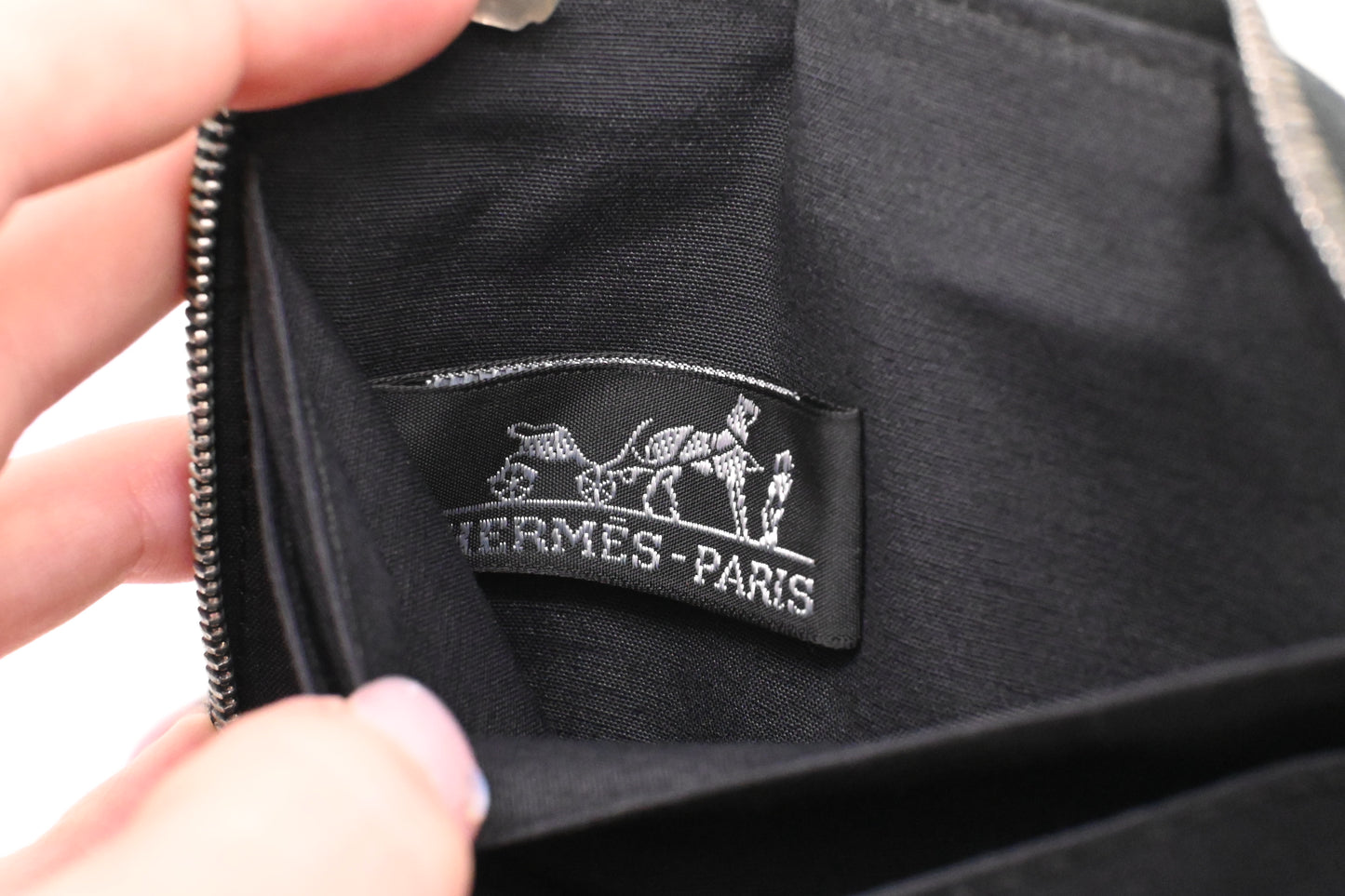 Hermes Fourre-Tout Wallet in Black and Blue Canvas