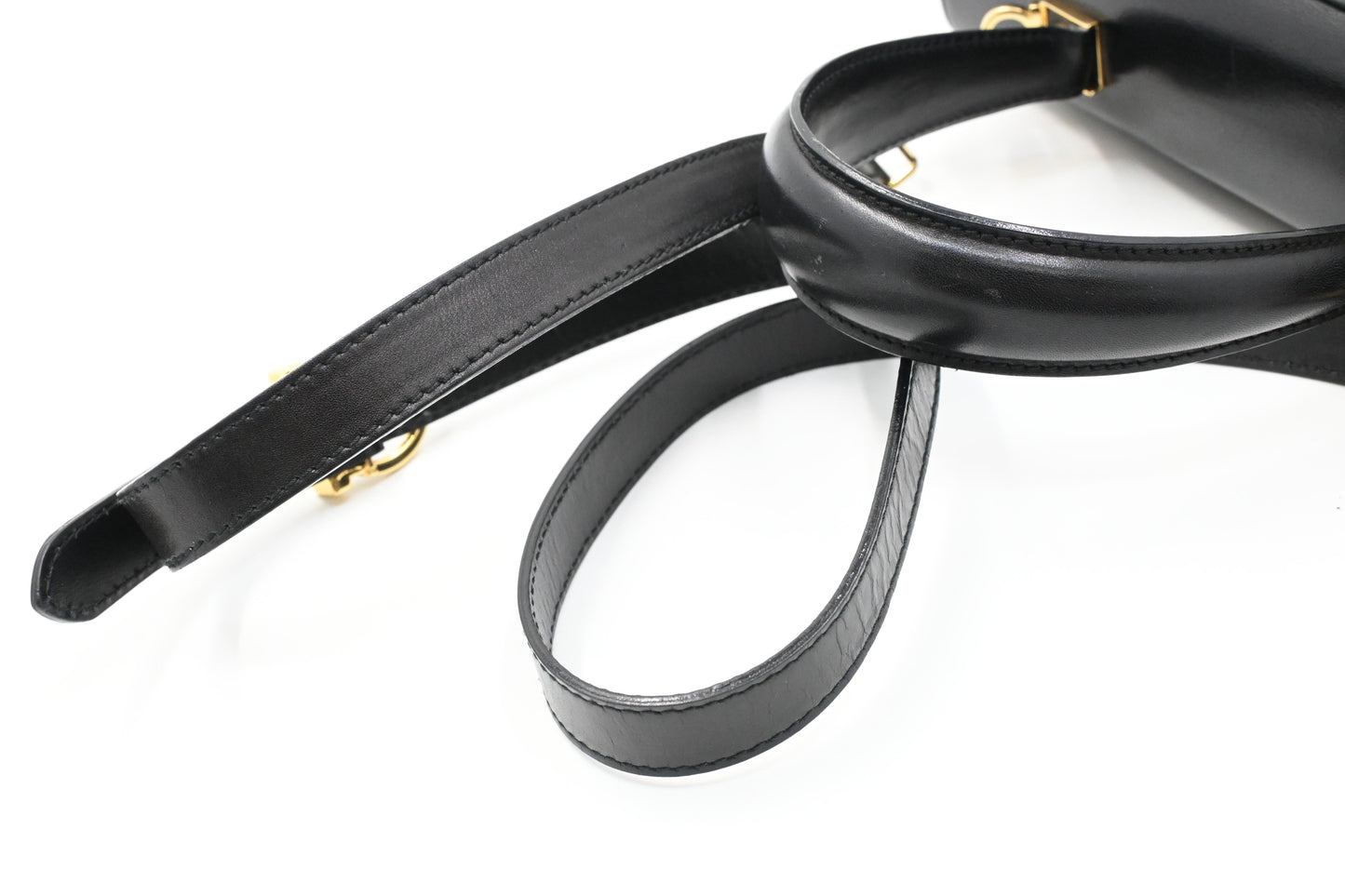 Ferragamo Gancini Two Way Handbag in Black Leather