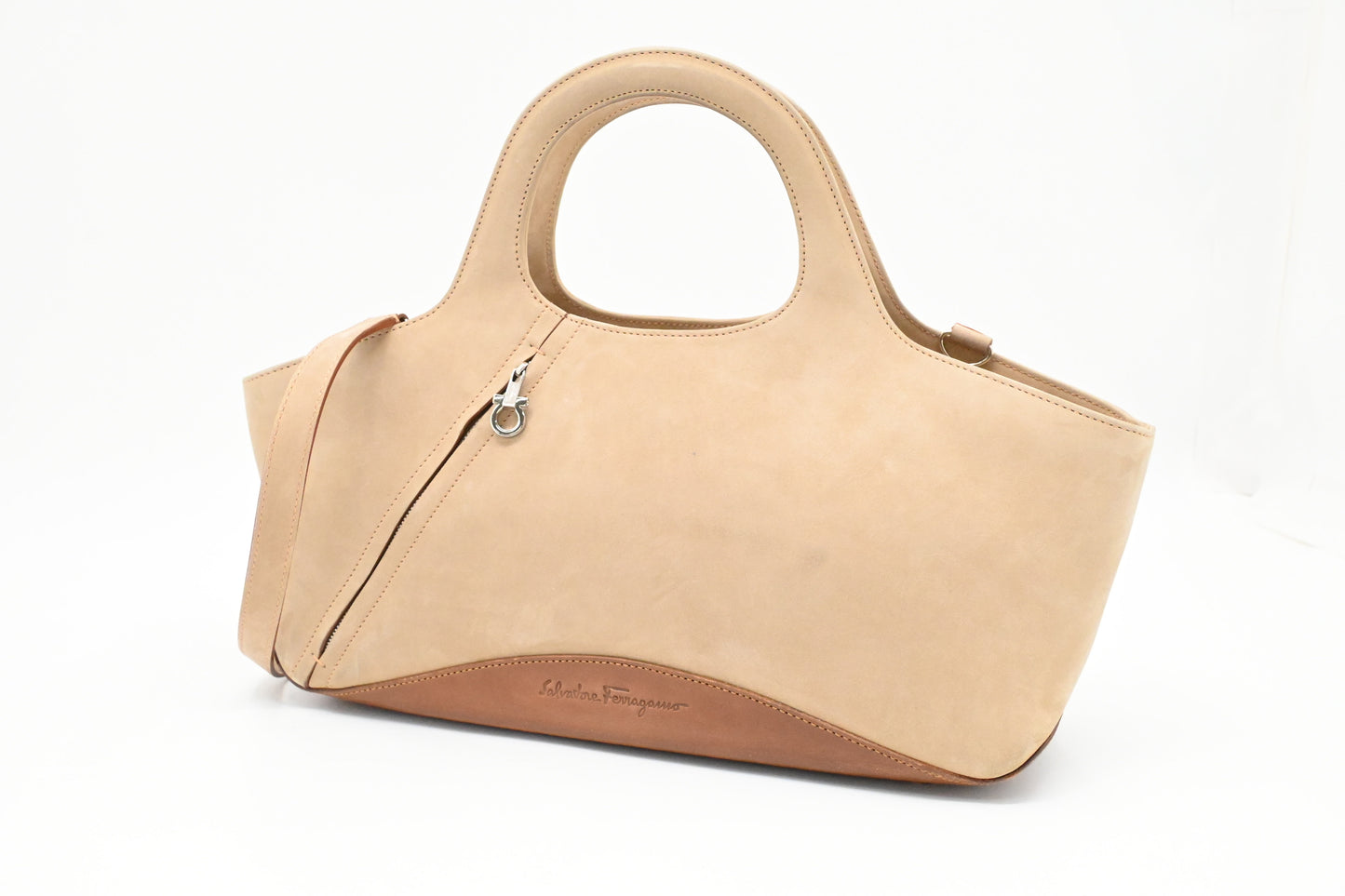 Ferragamo 2way Bag in Beige Suede Leather