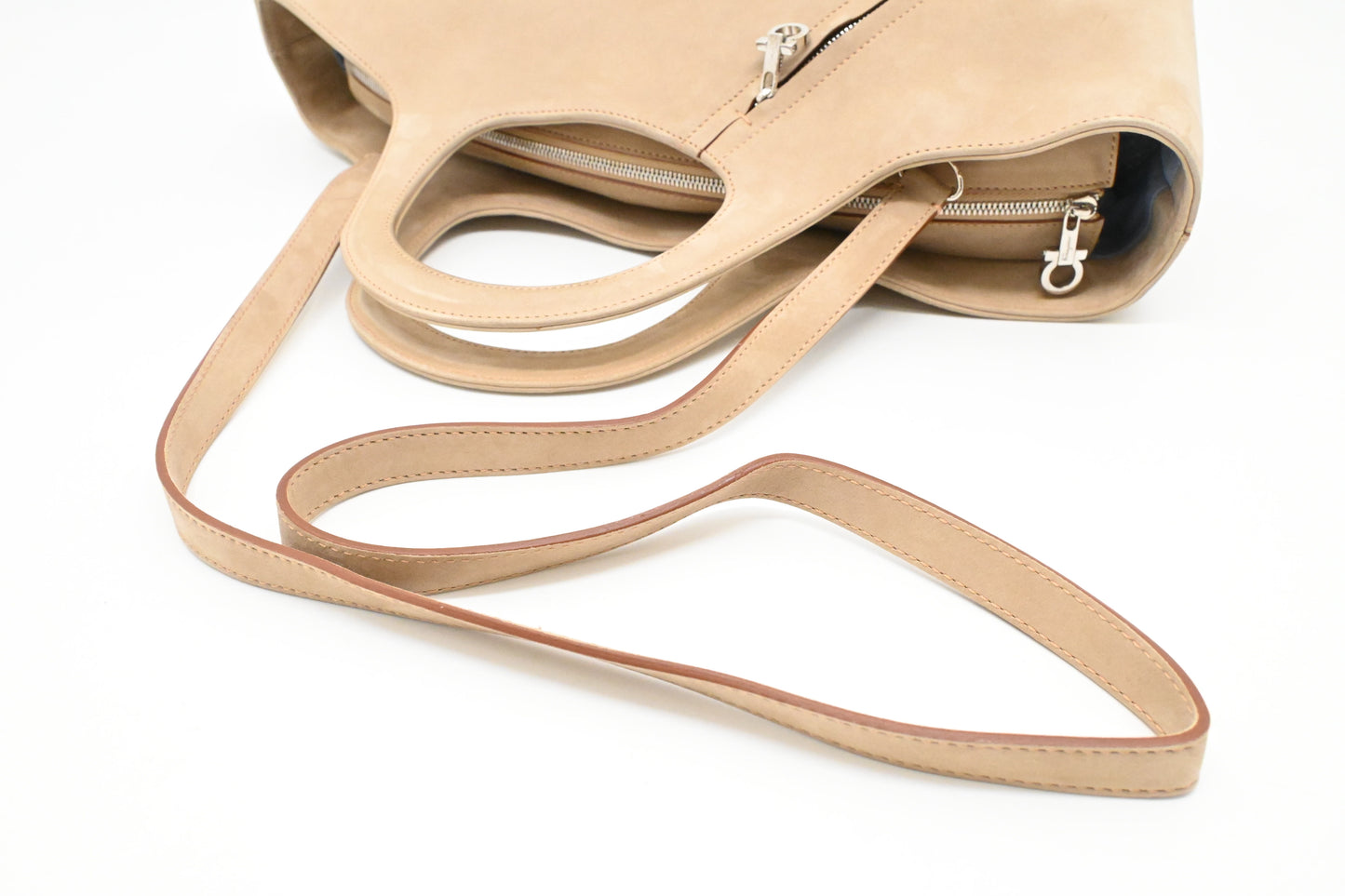Ferragamo 2way Bag in Beige Suede Leather