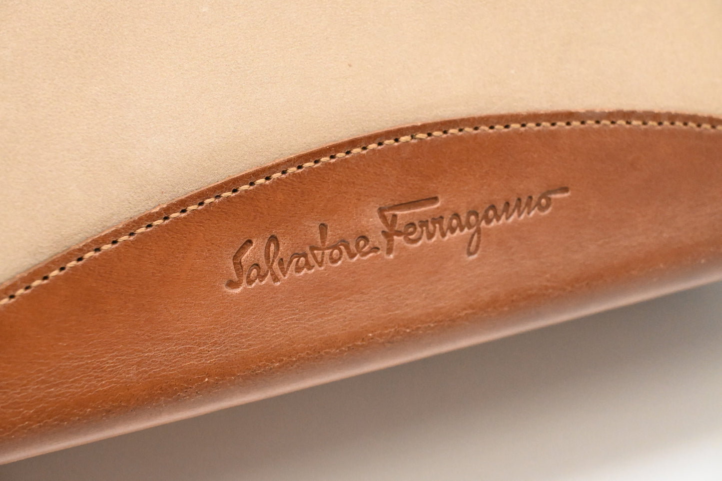 Ferragamo 2way Bag in Beige Suede Leather