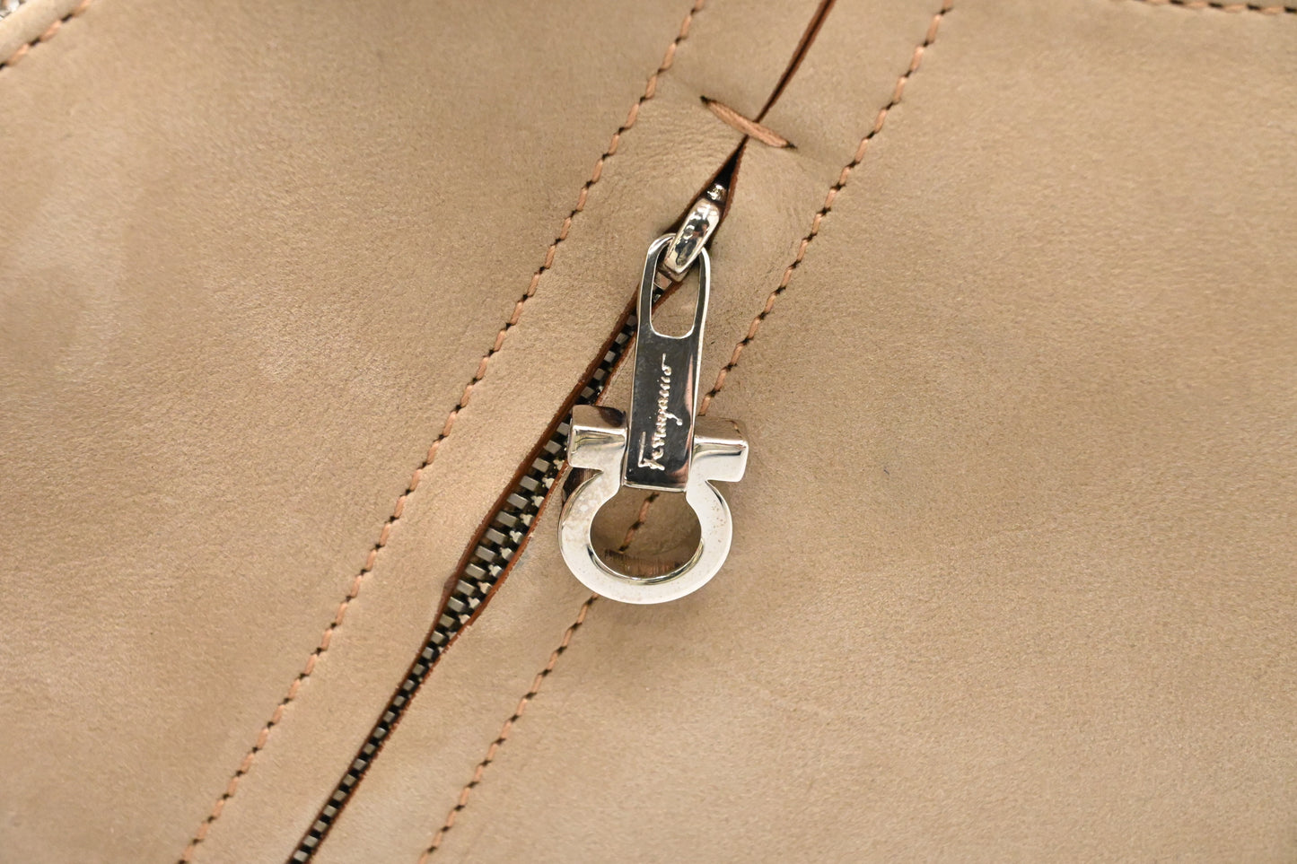 Ferragamo 2way Bag in Beige Suede Leather