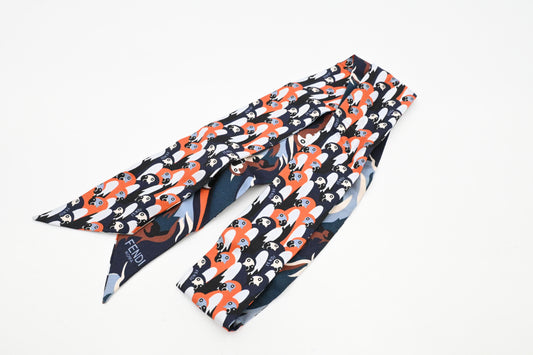 Fendi Bird Twilly in Dark Blue Multicolor Silk