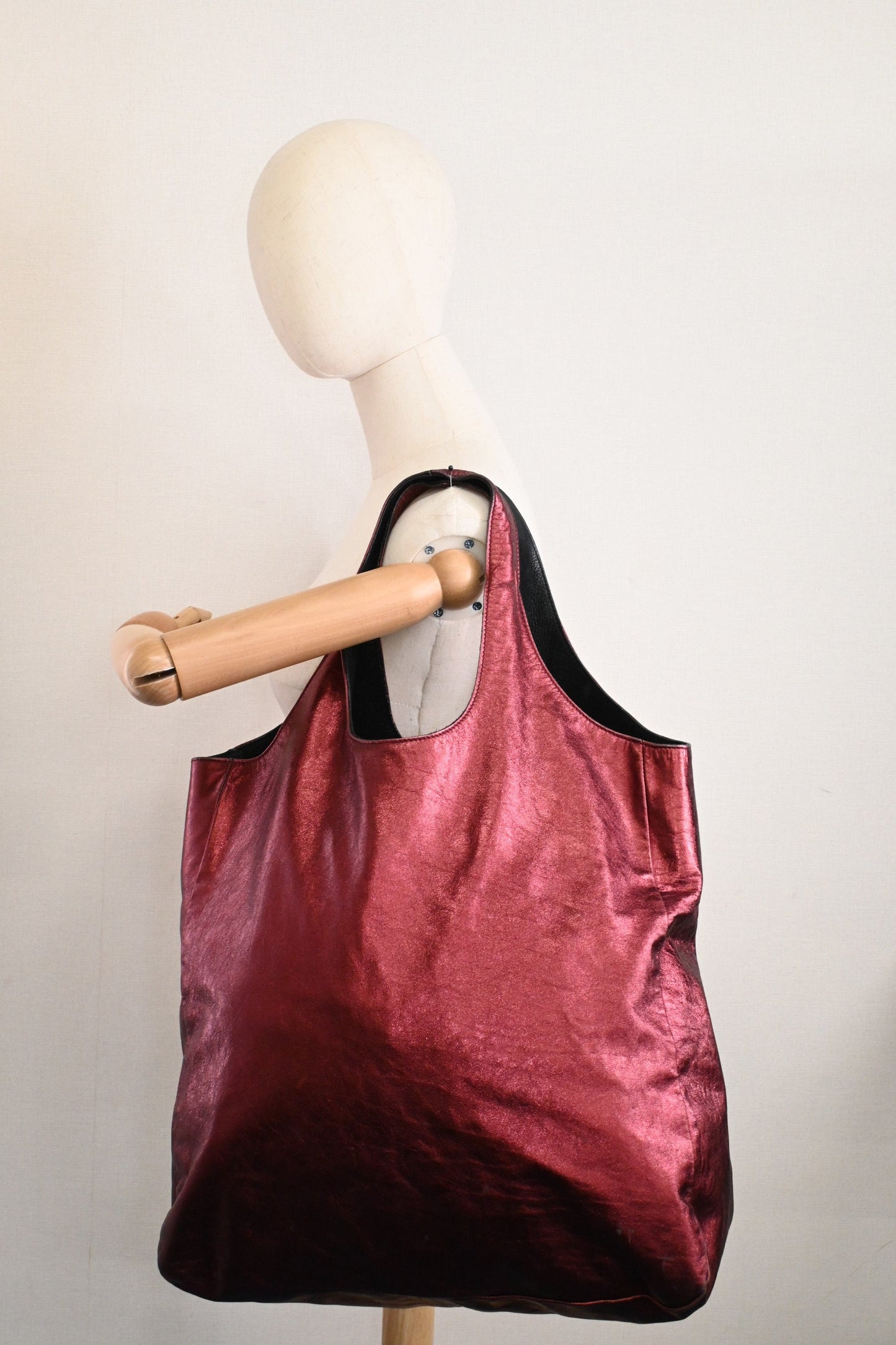 Burberry Large Hobo Bag in Metallic Red Leather