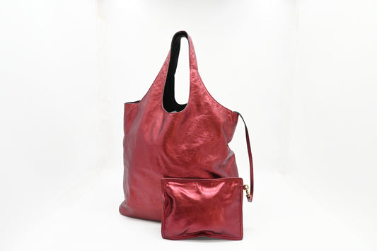 Burberry Large Hobo Bag in Metallic Red Leather