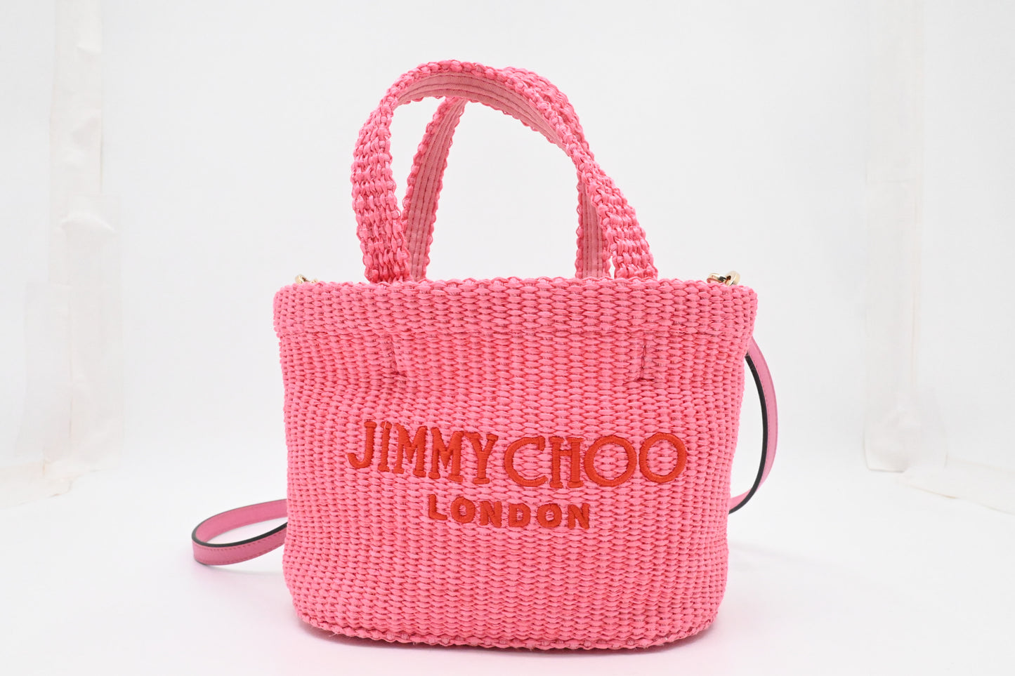 Jimmy Choo 2way Bag in Pink Raffia