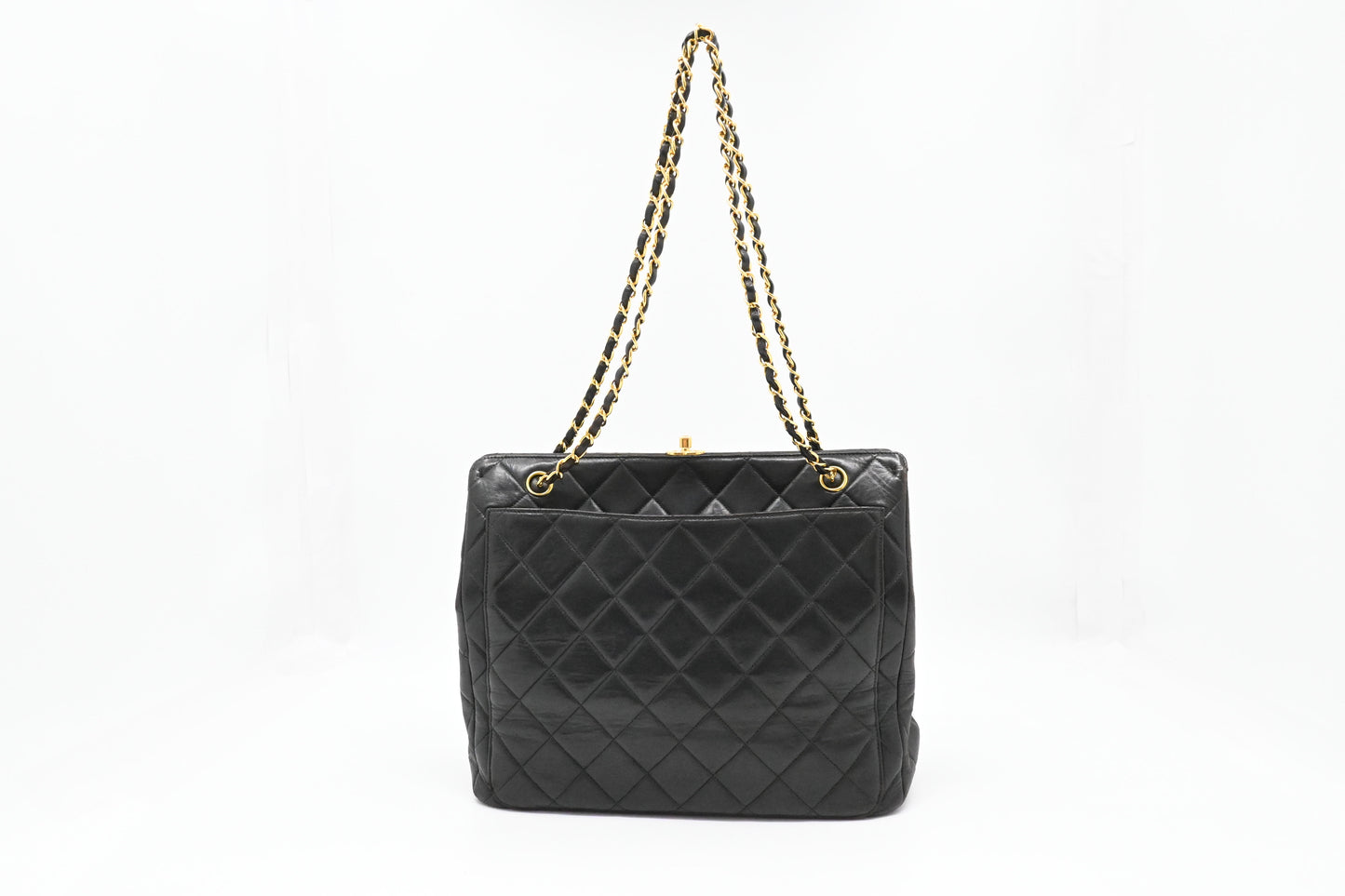 Chanel Chain Shoulder Bag in Black Mattelasse Leather