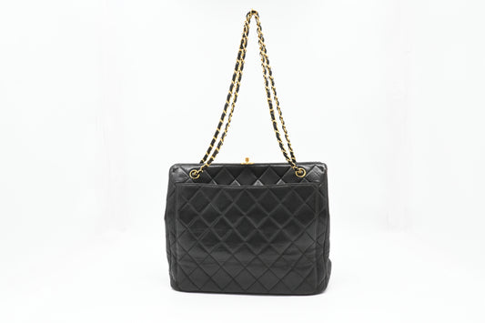 Chanel Chain Shoulder Bag in Black Mattelasse Leather