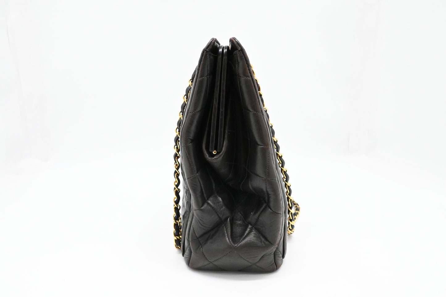 Chanel Chain Shoulder Bag in Black Mattelasse Leather