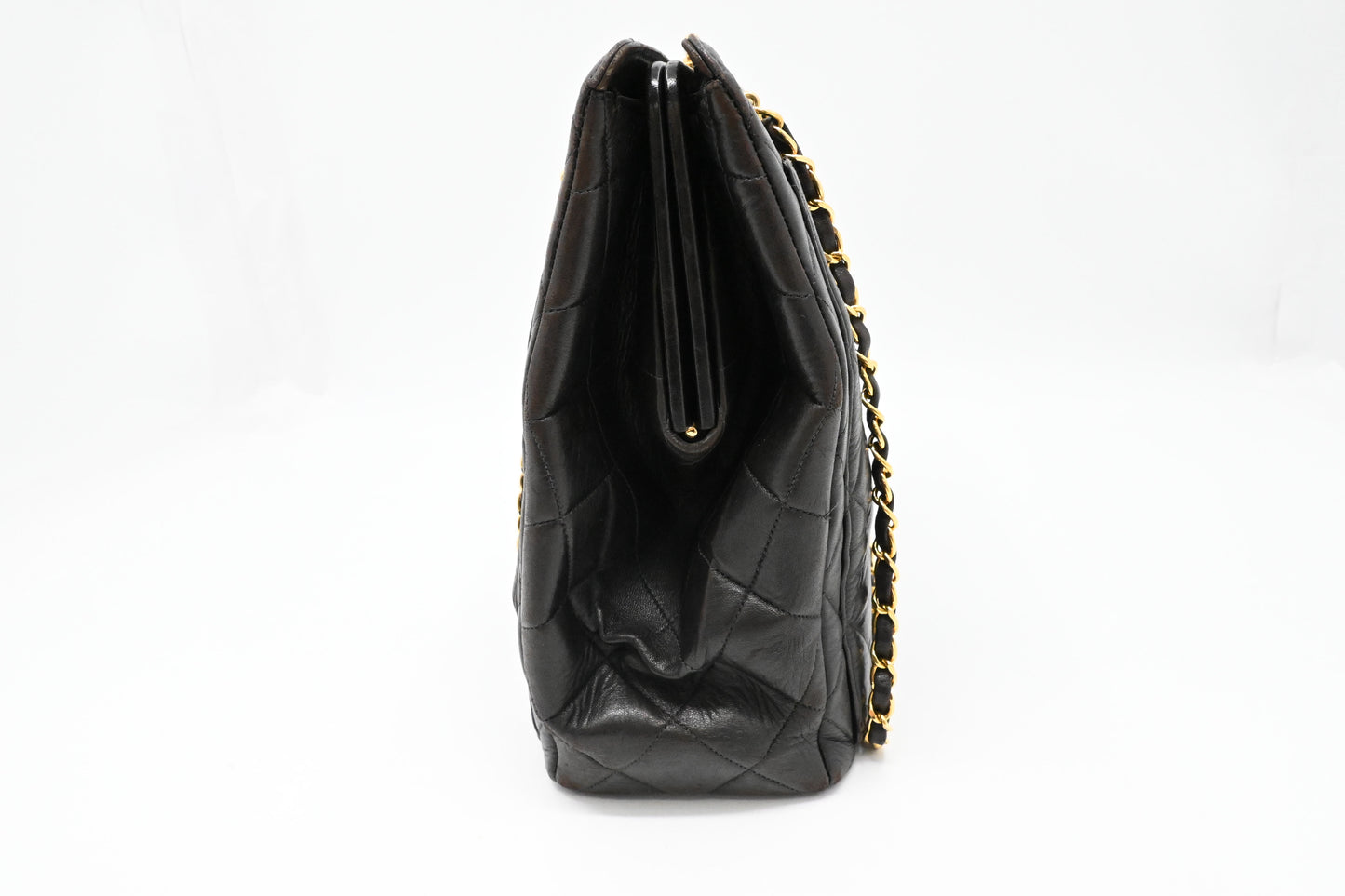 Chanel Chain Shoulder Bag in Black Mattelasse Leather