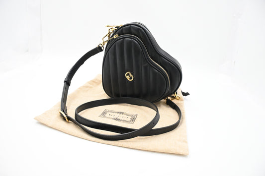 Gucci Heart Crossbody Bag in Black Quilted Leather