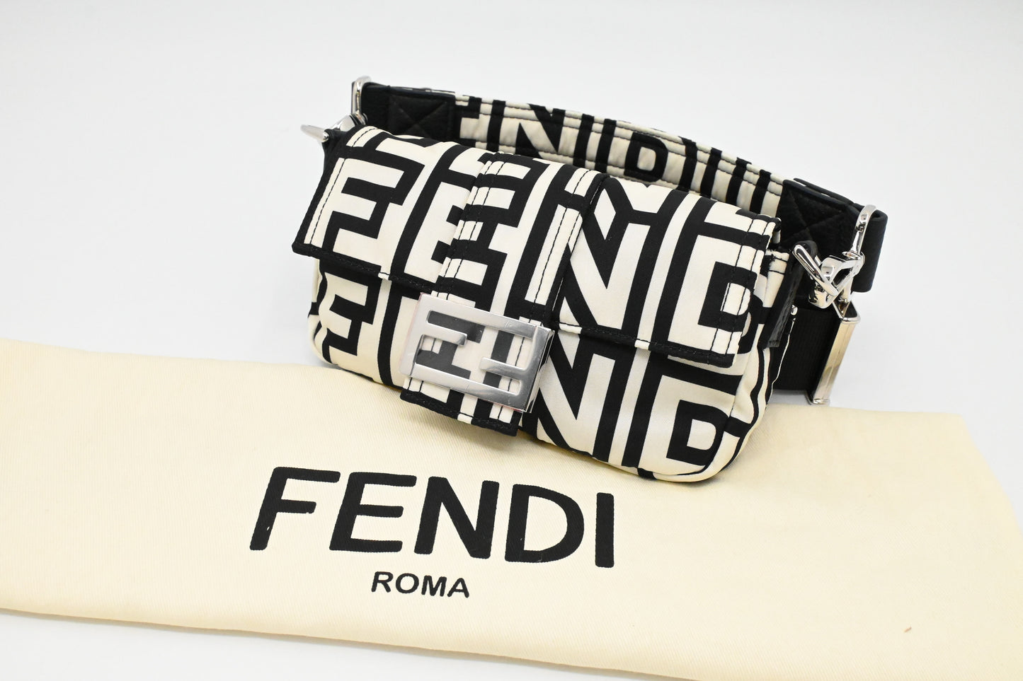 Fendi x Marc Jacobs Convertible Mini Baguette Satchel in Black and White Nylon