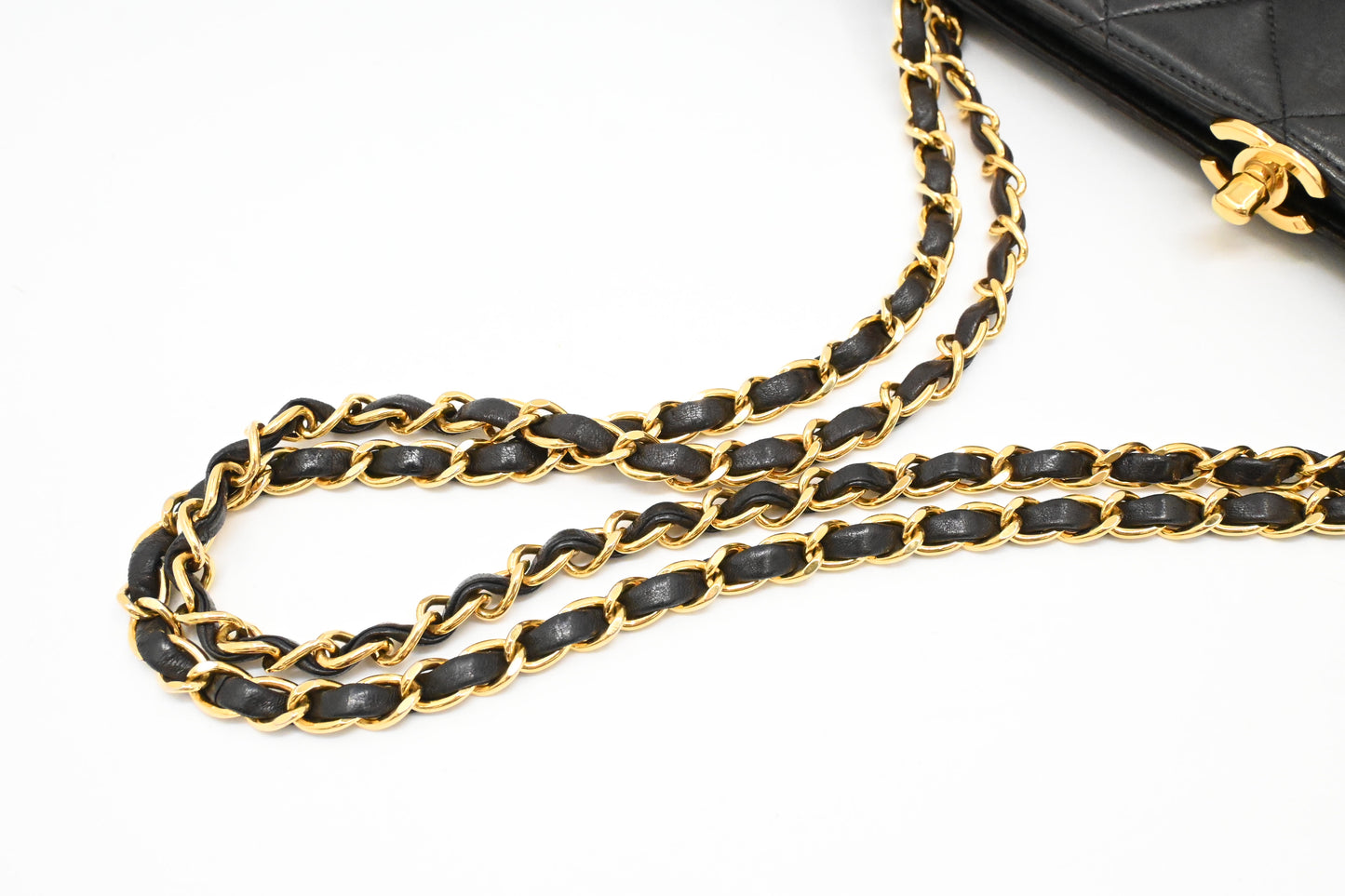 Chanel Chain Shoulder Bag in Black Mattelasse Leather