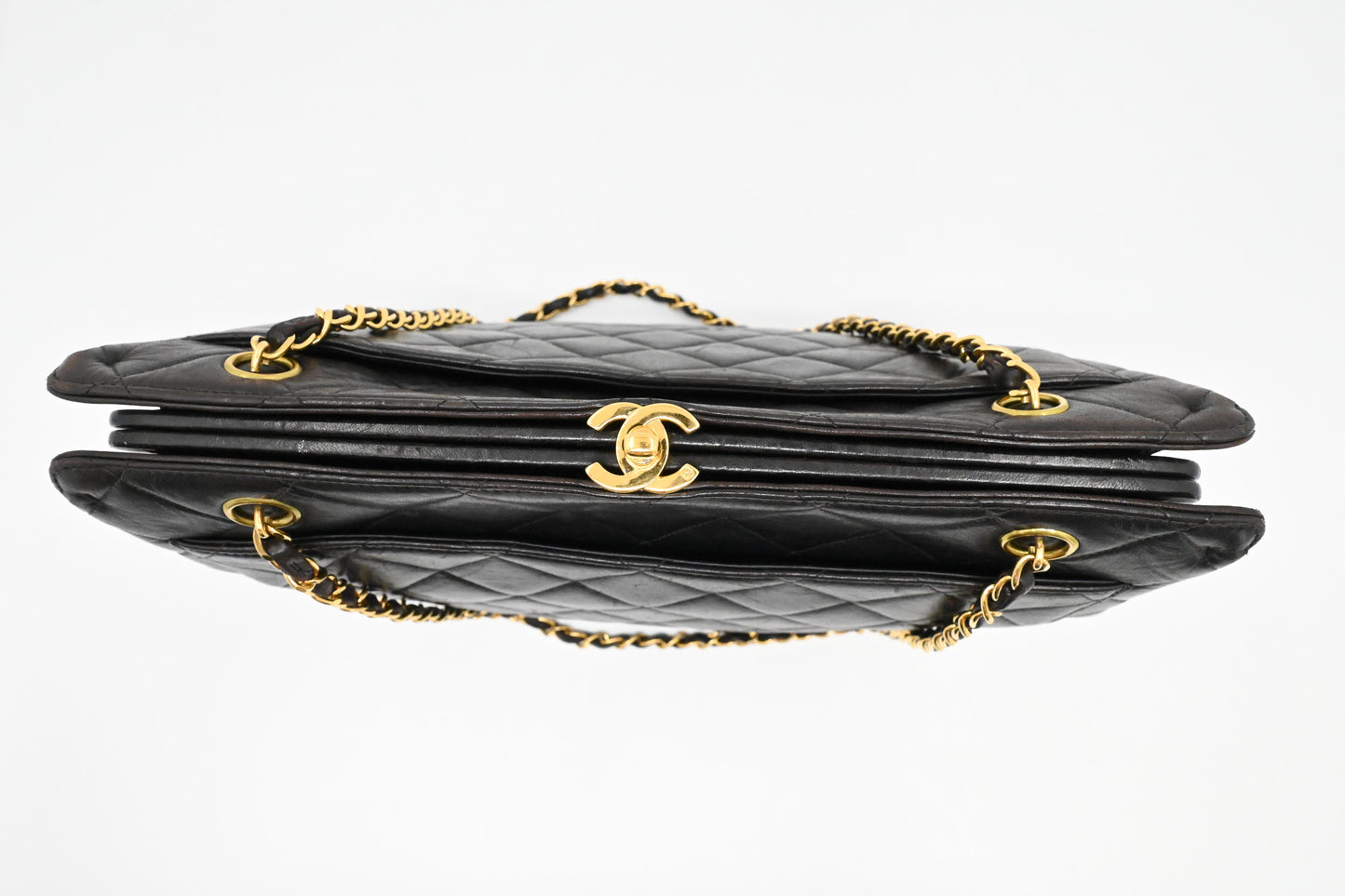 Chanel Chain Shoulder Bag in Black Mattelasse Leather