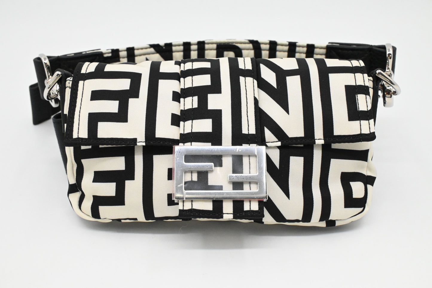 Fendi x Marc Jacobs Convertible Mini Baguette Satchel in Black and White Nylon