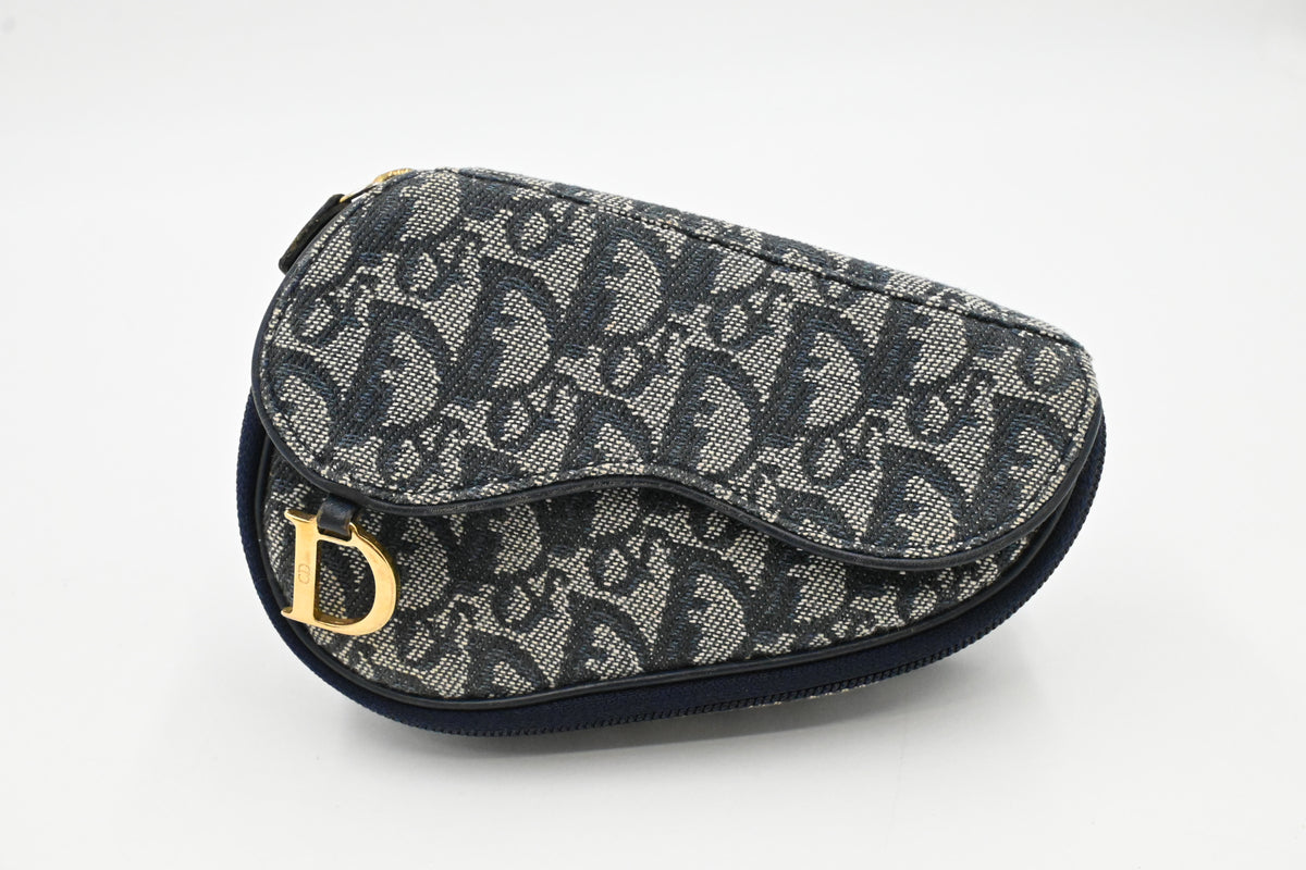 Dior Saddle Zipped Pouch in Blue Oblique Canvas