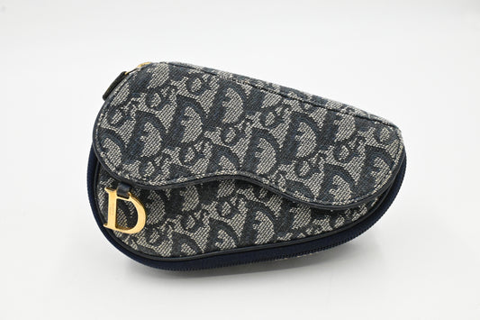 Dior Saddle Zipped Pouch in Blue Oblique Canvas