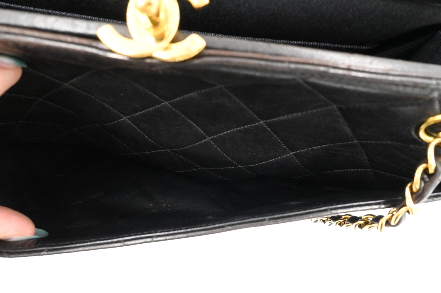 Chanel Chain Shoulder Bag in Black Mattelasse Leather
