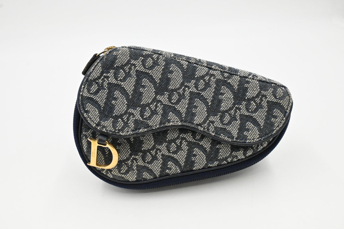 Dior Saddle Zipped Pouch in Blue Oblique Canvas