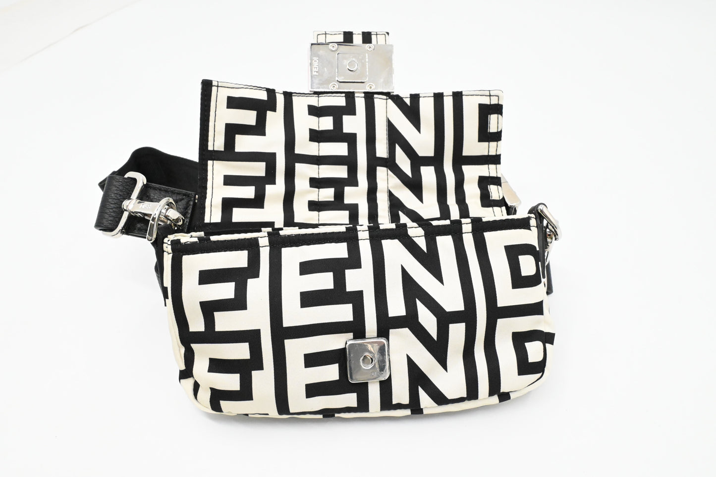 Fendi x Marc Jacobs Convertible Mini Baguette Satchel in Black and White Nylon