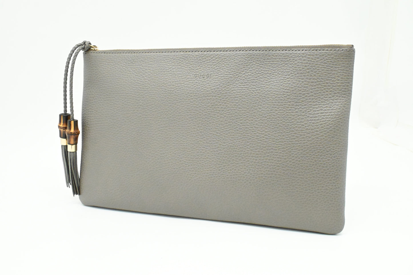 Gucci Bamboo Tassel Clutch in Gray Leather