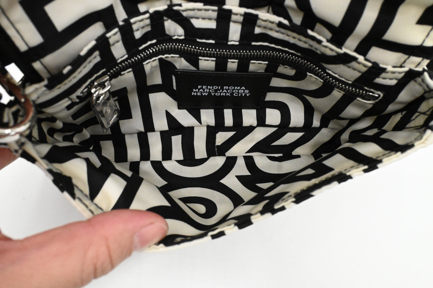 Fendi x Marc Jacobs Convertible Mini Baguette Satchel in Black and White Nylon