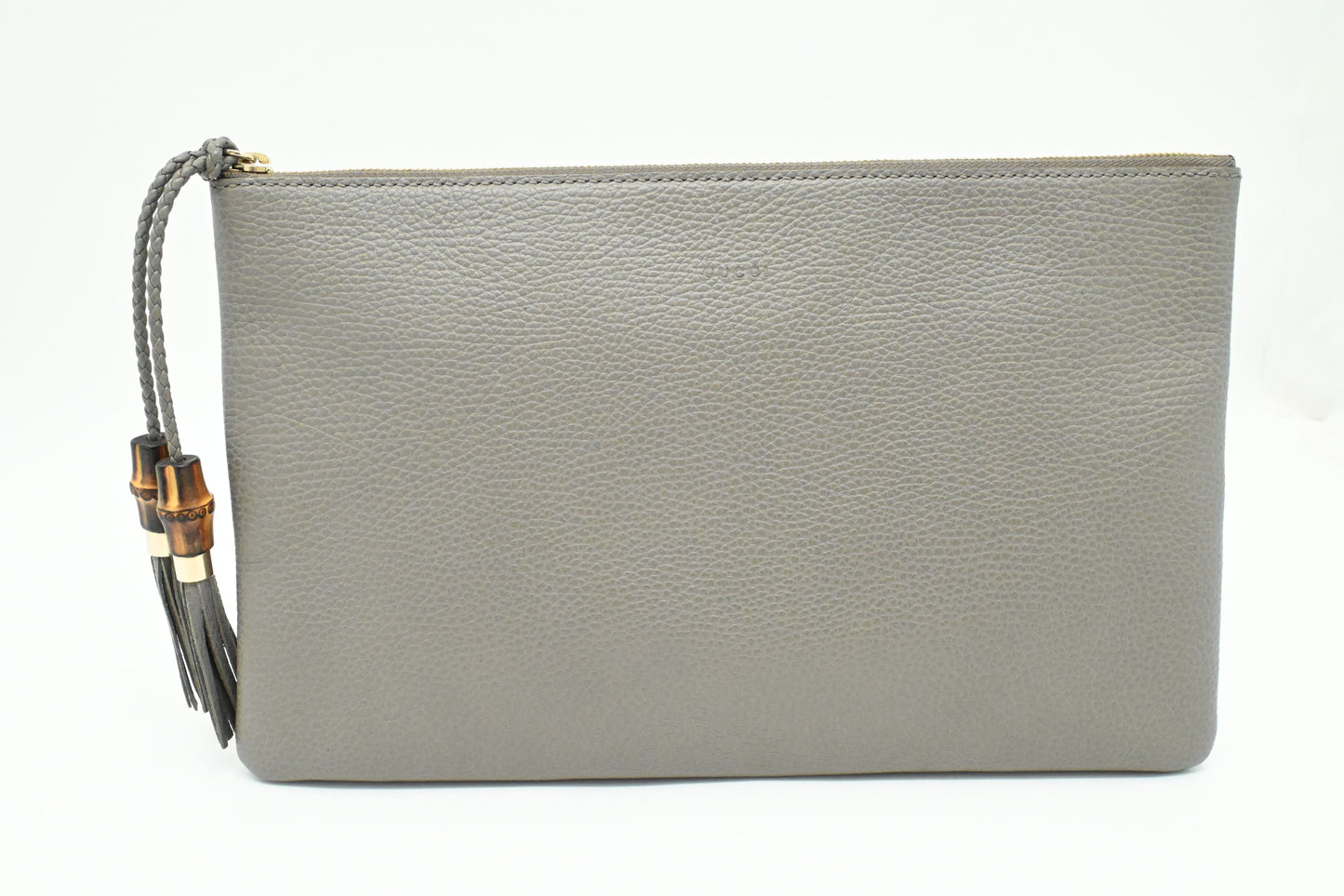 Gucci Bamboo Tassel Clutch in Gray Leather