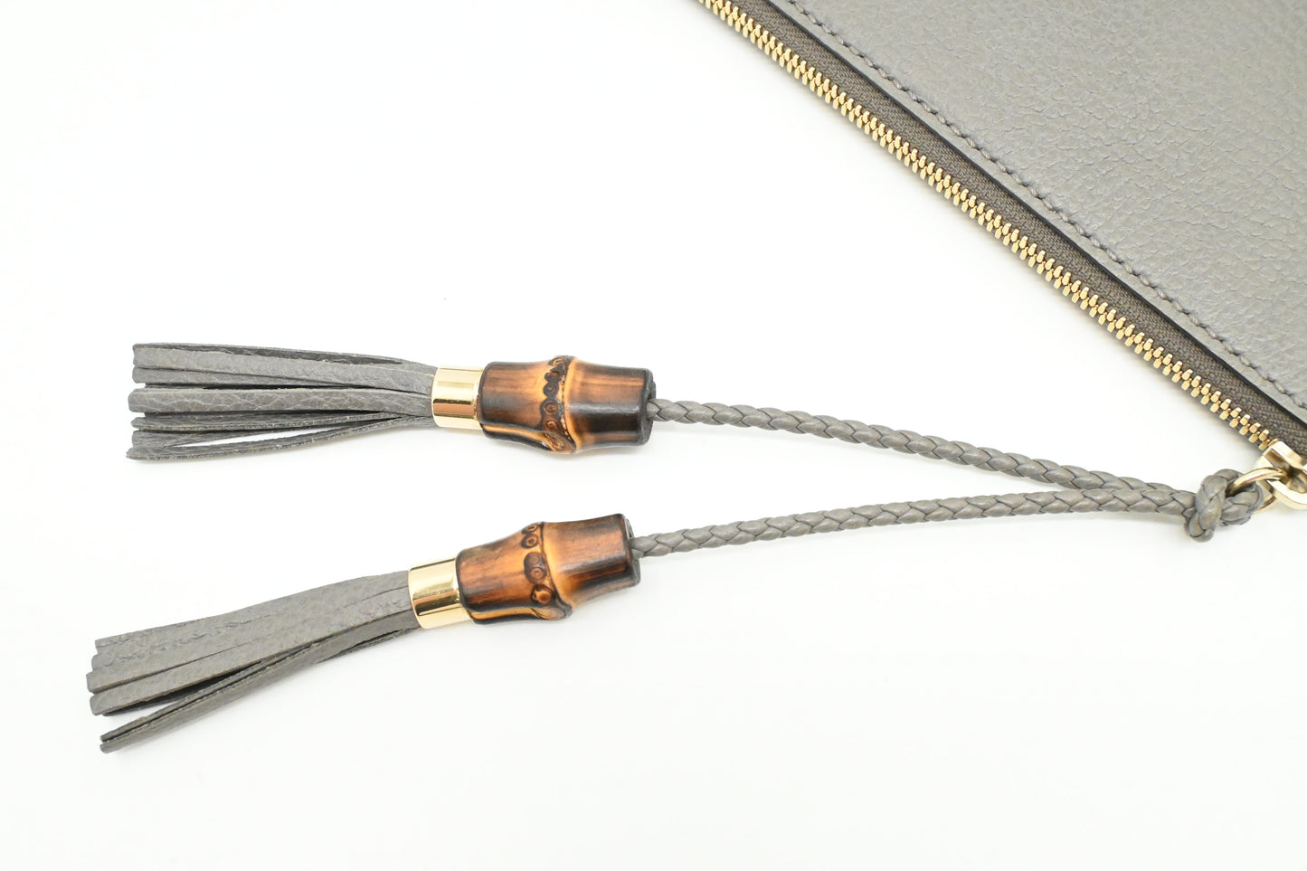 Gucci Bamboo Tassel Clutch in Gray Leather